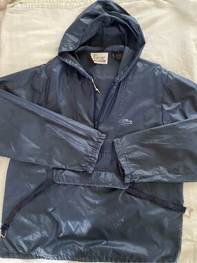 Lacoste Vintage Men’s Dark Blue Hooded Windbreaker Pullover with belt